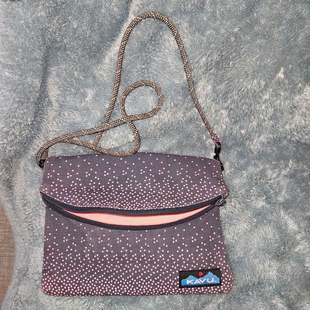 KAVU Slingaling Rope Crossbody Bag Foldover Pink Dots EUC